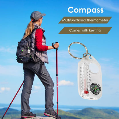 Compass Key Chain, Pocket Compass Thermometer, Survival with Clip, Lightweight Gear for Hiking and Backpacking, Outdoor Travel Use, 2.3x1.2x0.3 Inches Abs Build 1 Piece