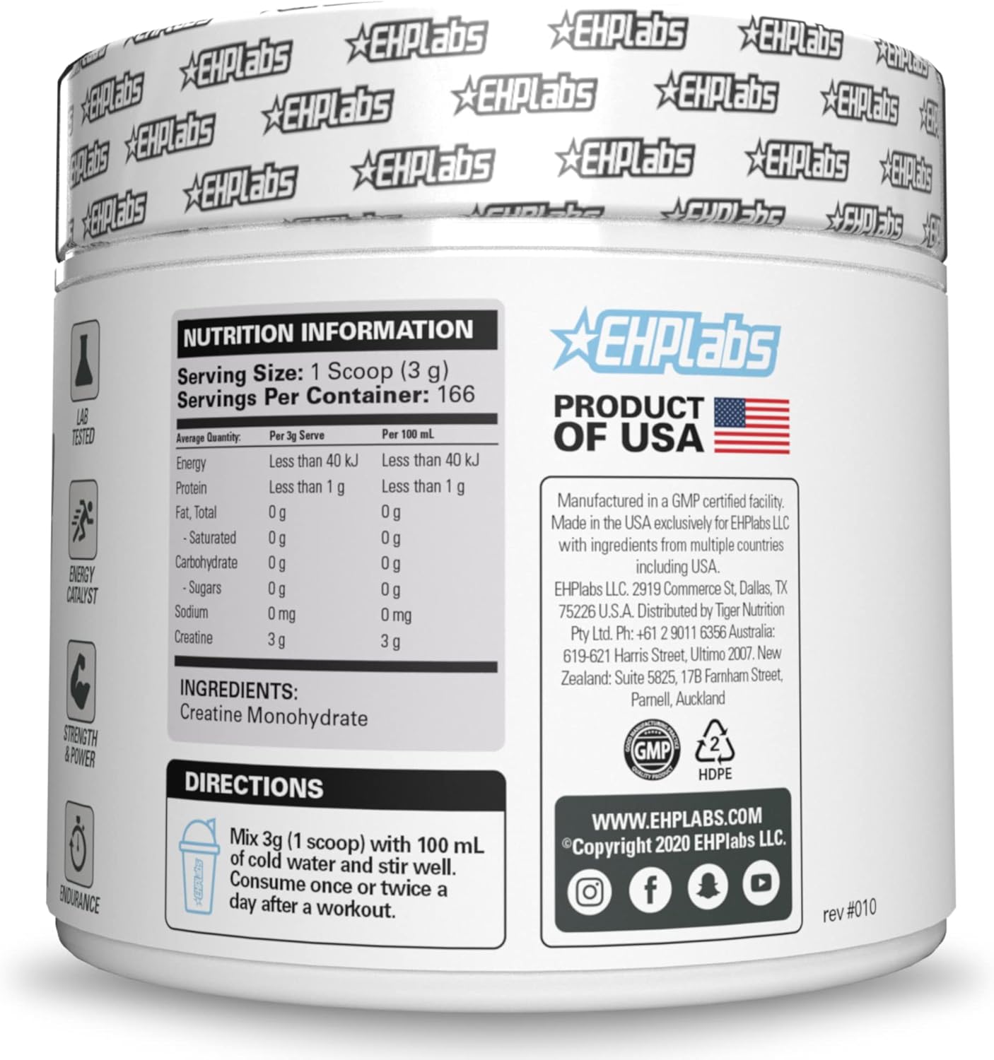 EHPlabs CREA-8 Creatine Monohydrate Powder - Creatine Powder for Building Lean Muscle Mass, Improves Strength & Power, Supports Brain Health - 100 Servings (500g)