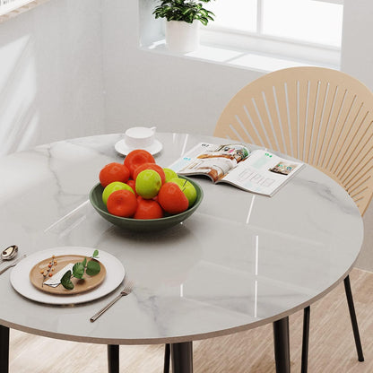Kitchen Dining Table Marble Tabletop: Round 80cm Modern Sintered Stone High Gloss Grey Marble Top Dinner Tables 2 Seater with Tapered Metal Legs for Dining Room Coffee Shop Restaurant