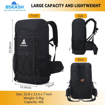 Bseash 40L Waterproof Hiking Backpack with Rain Cover, Outdoor Sport Travel Bag Daypack for Camping Climbing Cycling Skiing