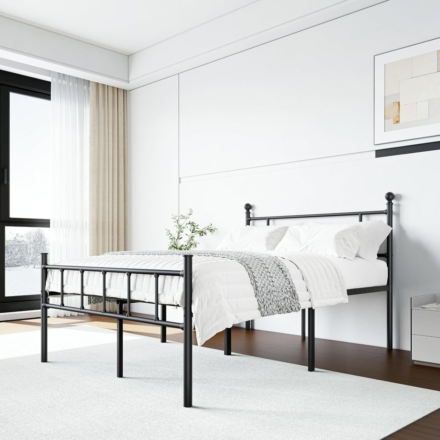 FDLOGW 18 in High Metal Full Size Bed Frame with Headboard & Footboard, Platform Bed Frame Full Size Mattress Foundation, No Box Spring Needed, Easy Assembly, Heavy Duty