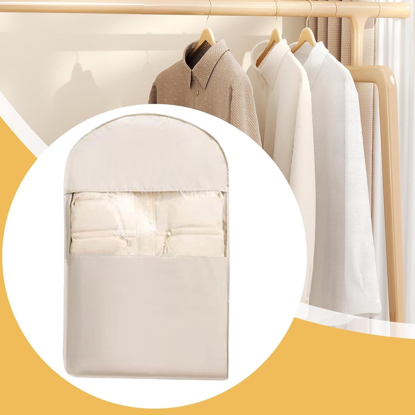 Garment Bag, Long Dress Storage Pack, Velvet Multifunctional Dustproof Organizer, Compression Zipper Design, for Travel, Moving, Airplane, Laundry, Closet, Packing Use, (Khaki)