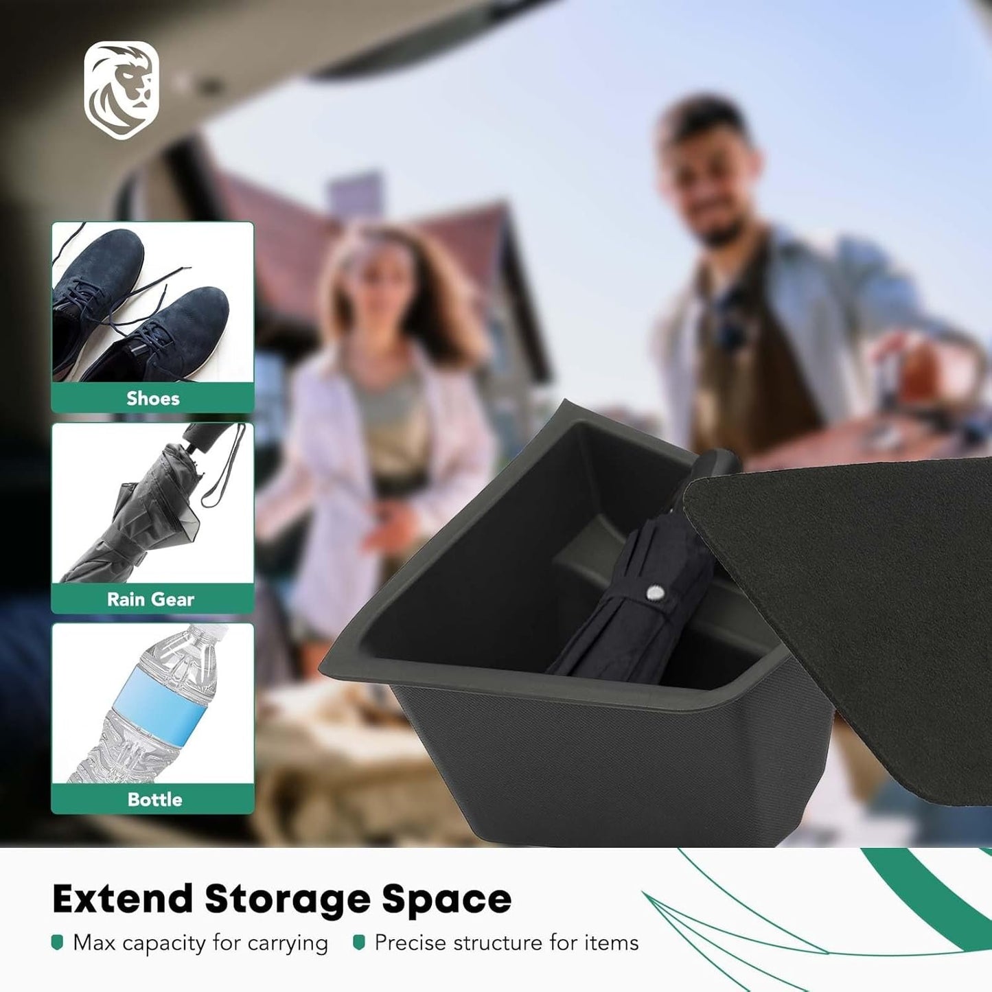 YHTAUTO Trunk Side Organizer Storage Box with Lids Fit for Tesla Model 3 Accessories 2020 2021 2022 2023 TPE Rear Trunk Storage Bins Flocking Waterproof Odorless (Not Fit 2024 Model 3 Highland)