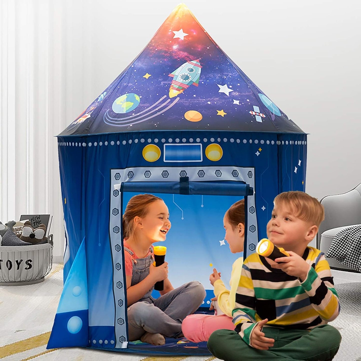 WillingHeart Rocket Ship Play Tent for Kids, Astronaut Spaceship Space Themed Pretend Playhouse Indoor Outdoor Games Party Children Pop Up Foldable Tent Birthday Toy for Boys Girls Toddler Baby