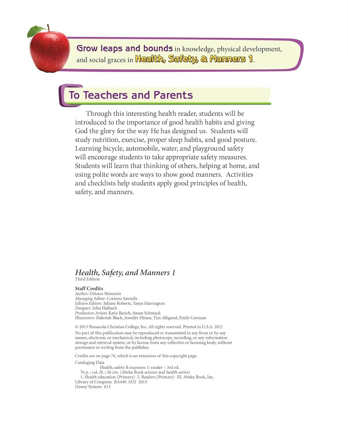 Health, Safety, and Manners - abeka 1st grade third edition