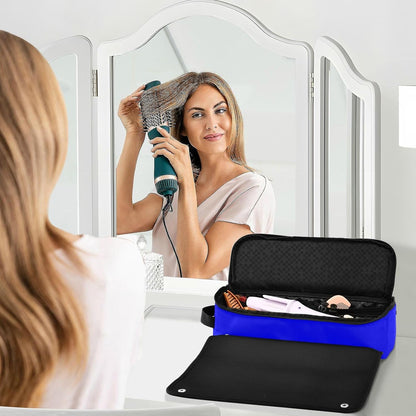 Custodia da viaggio per ferro arricciacapelli 2 in 1 blu brillante con tappetino in ferro impermeabile organizer da viaggio per strumenti caldi e accessori per la cura dei capelli portatili essenziali