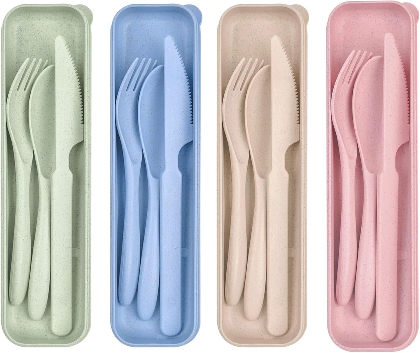 Travel Utensils Set with Case, Fork Spoon Knife Set, Reusable Plastic Utensils for Travel or Work and School with Meals (4 Sets)