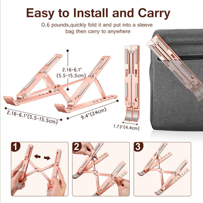 Laptop Stand, iVoler Laptop Holder Riser Computer Tablet Stand, 6 Angles Adjustable Aluminum Ergonomic Foldable Portable Desktop Holder Compatible with MacBook,iPad, HP, Dell, Lenovo 10-15.6”Rose Gold