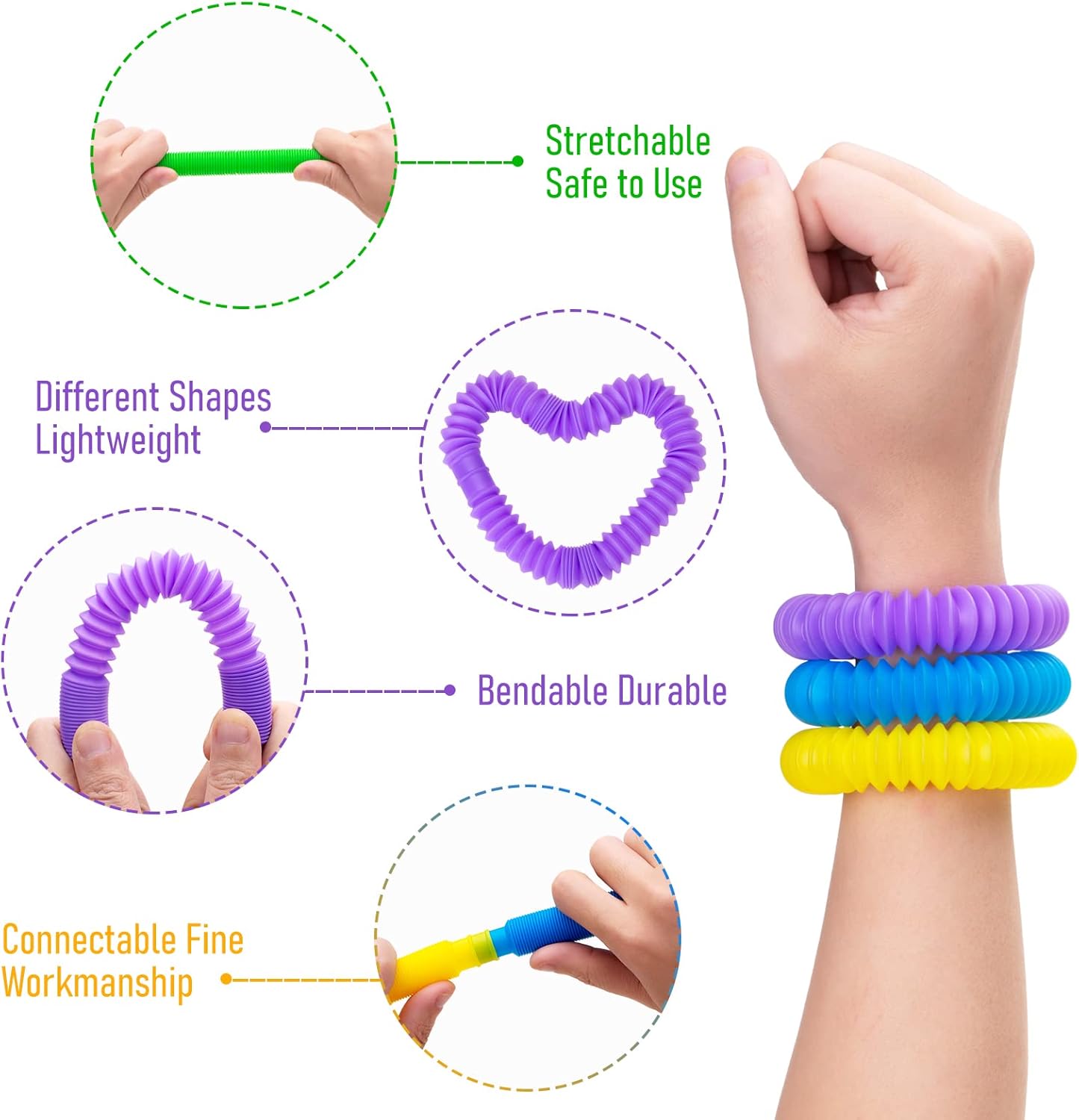 12 Pack Pop Tubes Sensory Toys with 6 Colors for Kids&Toddlers,Stress and Anxiety Relief Fidget Toy,Imaginative Play & Fine Motor Skills Learning,Tons of Ways to Play,Connect, Stretch, Twist & Pop