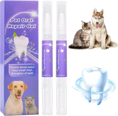 2 Pieces Dental Repair Gel for Dogs, Pet Gel for Oral Care, Fresh Breath for Dogs and Cats, Pet Toothbrush Pen, Pet Oral Care for Dog Cat, Removes Stains and Tartar of Pets