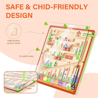 Magnetic Color and Number Maze, Montessori Toys for 3+ Year Old, Wooden Puzzle Activity Board, Learning Educational Counting Matching Toys for Toddlers and Kids Boys Girls Preschoolers 3 4 5 Years Old