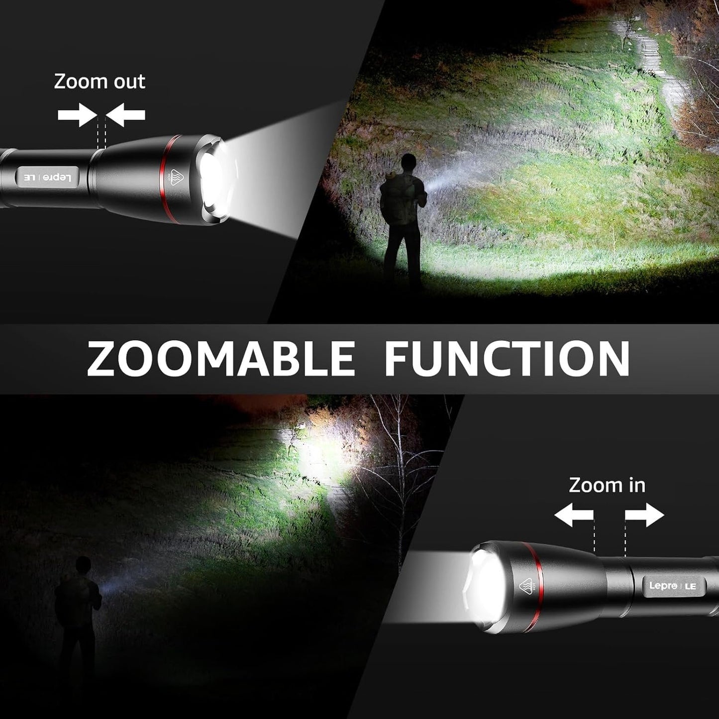 LE Rechargeable Flashlight, LED Flashlight 1000lm USB Tactical Flashlight Rechargeable Ultra Bright, Waterproof Flashlight with 5 Lighting Modes, Zoomable LED Torch Light for Camping, Running, Walking