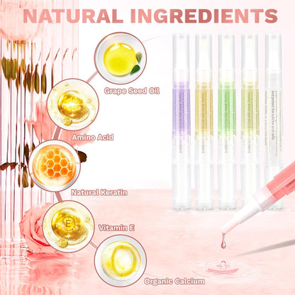 Nail Nutrition Pen,6PCS Nail Cuticle Oil Pen Set Nail Nutrition Oil Nail Care for Repairing Cracked & the Dry Cuticle (Mix Flavors)