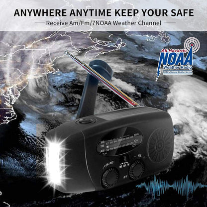 2021 Upgraded Emergency Solar Hand Crank Radio with LED Flashlight, Portable Am Fm NOAA Weather Radio, 2000mAh Solar Power Bank Cell Phone Charger for Home and Outdoor (Black)