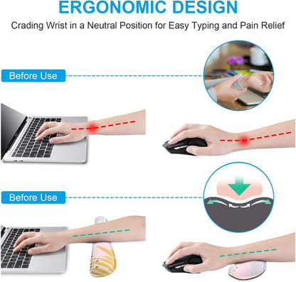 iCasso Mouse Pad Set, Memory Foam Ergonomic Keyboard Mouse Wrist Rest, Extended Desk Pad with Stitched Edges (35.4 x 15.7 inch), Non-Slip Waterproof Mouse Pad for Home Office Study Game (Morandi)