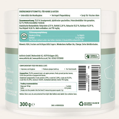 AniForte Denta Clean & Care Tartar Ex Powder 300 g for Oral Hygiene of Dogs and Cats, Natural Blend for Dental Care, Helps Prevent Plaque and Tartar