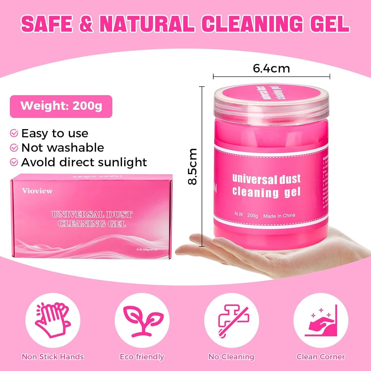 vioview 4 Pack Car Cleaning Gel, Pink Car Cleaning Putty, Universal Auto Detailing Tools Car Slime for Air Vent, Dashboard and Keyboard, Auto Accessories for Women