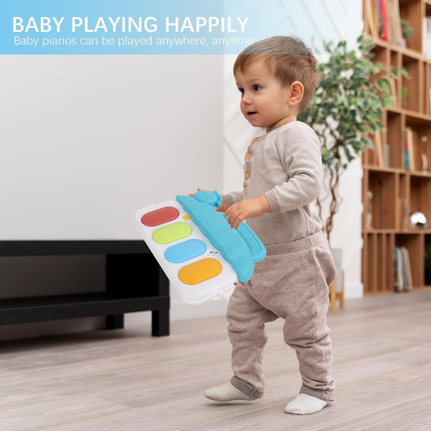 Besswin Baby Gyms Play Mat, Activity Center with Portable Play Piano Gym Mat & Lights Toy,Five Hanging Toys for Interactive Play Soft, Infant Tummy Time Mat Perfect Baby Toys for Age 0+（518A-25）