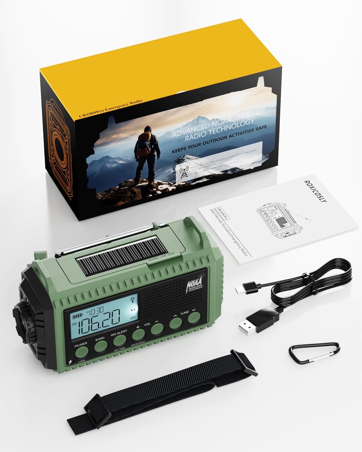 12000mAh Portable Emergency Weather Radio with Solar Hand Crank Rechargeable,7 NOAA Stations & AM/FM/Shortwave Radio, Reading Lamp, Flashlight, SOS, USB Charging Port, 3.5mm Earphone Jack for Survival
