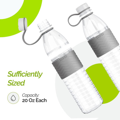 Copco Hydra 20 oz Tritan Water Bottle with Spill Resistant Lid & Non-Slip Sleeve (Set of 2) - BPA-Free, Dishwasher Safe, Fits Cup Holders, Great for Gym, Travel, Office - Durable & Lightweight (Grey)