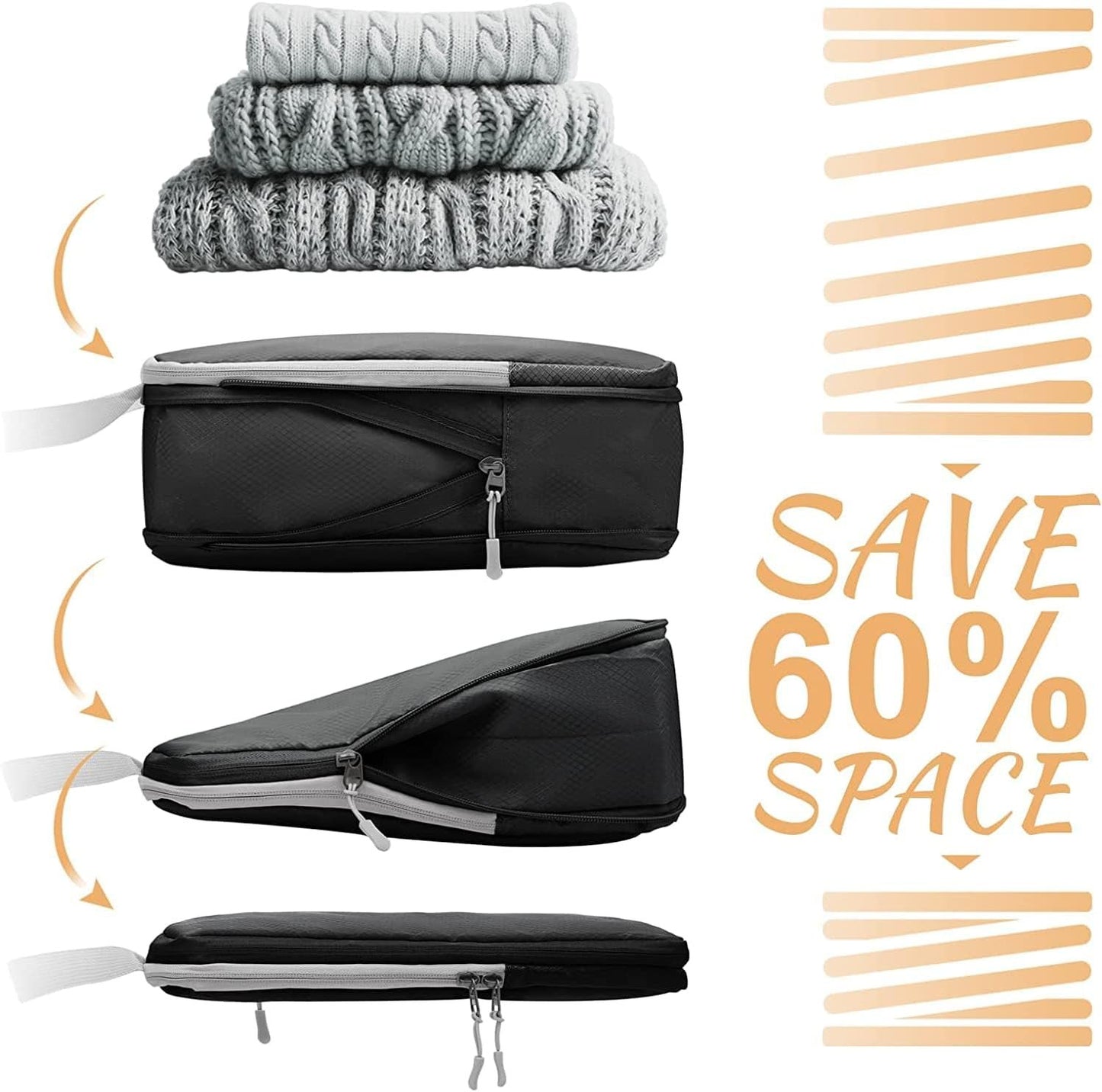 Compression Packing Cubes for Suitcases, Travel Essentials Expandable Travel Bags Organizer for Luggage-4 Set (Black)