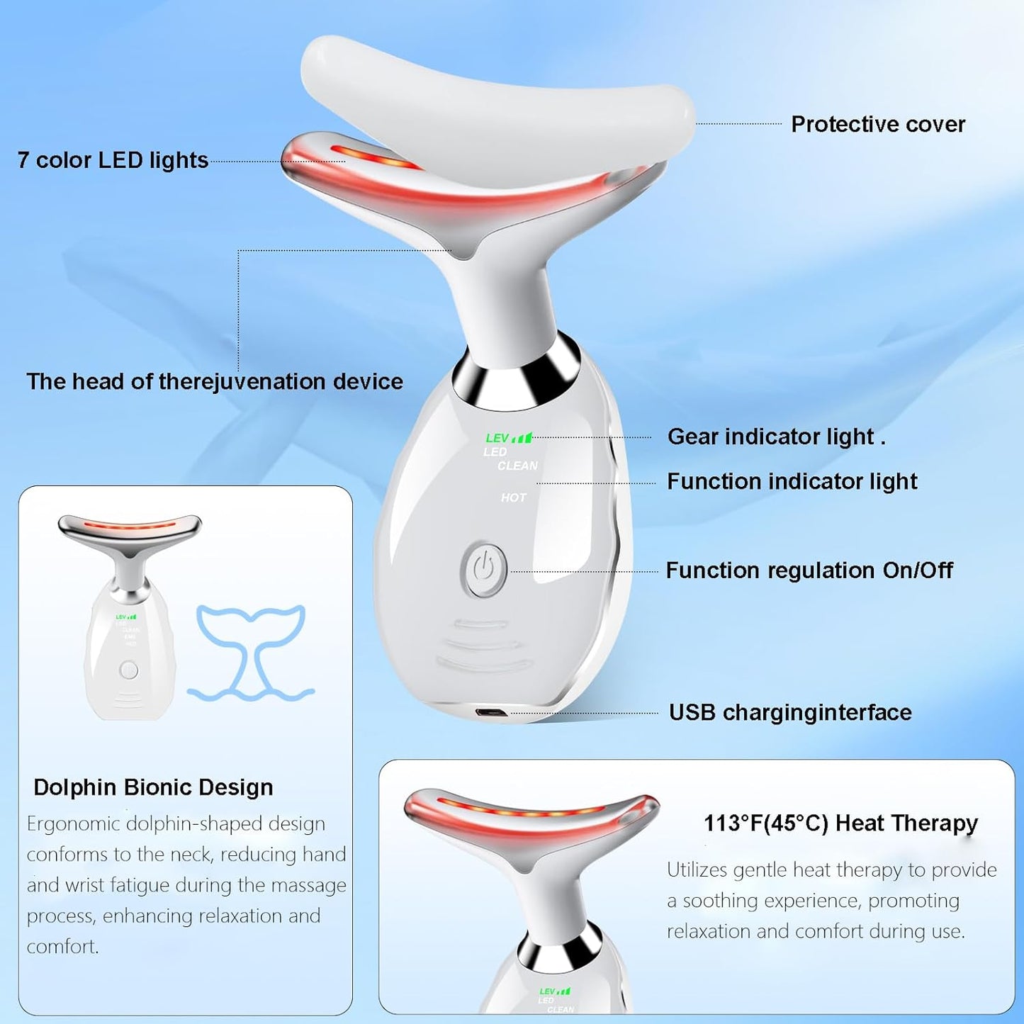 Neck Face Beauty Device, Face Neck Massager for Skin Care, Vibration Face Massager, 7 Color 3 in 1 Face Sculpting Tool Facial Massager
