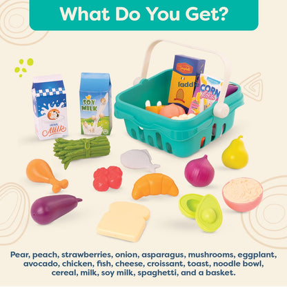 B. toys – Play Food & Basket – 18 Pieces of Toy Food – Grocery, Cooking, Play Kitchen Toys – Pretend Play Set for Toddlers, Kids – 2 Years + – Freshly Picked
