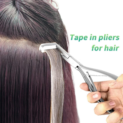 Hair Extensions Tools Kit, Professional Tape in Hair Sealing Pliers Flat Surface Hair Extension Plier Tools with Double Sided Replacement Adhesive Tape Tabs -Silvery