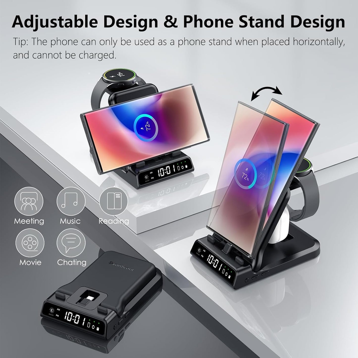 25W USB-C Fast Charging Station 3-in-1 Foldable for Samsung Galaxy S25/S24/Z Flip/Fold 6, A56/A35, USB-C Buds & Galaxy Watch Ultra/7/6/5, SwanScout 701S