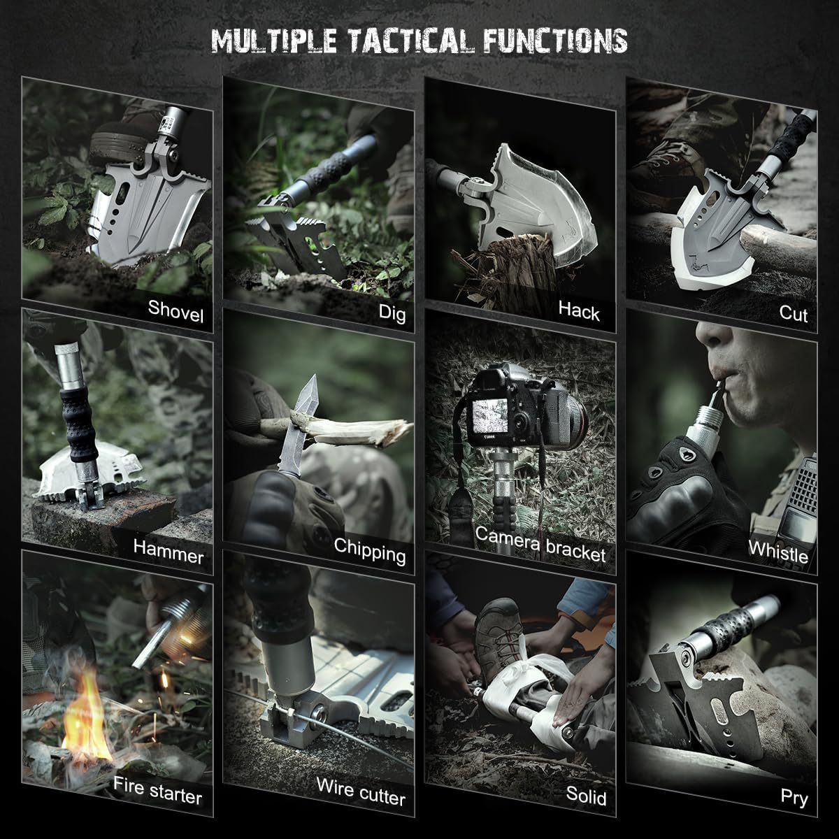 ANNIHILATE Tactical Shovel Camping(F-A3),6 Shifts with One Button Military Multifunctional Shovel,Folding Survival Shovel Multitool(24.4 Inch)