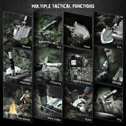 Zune Lotoo Survival Shovel Multitool 28 in 1 Luxury Kit, Tactical Camping Folding Shovel, Unbreakable Martensitic Steel Adjustable 7 Angles 24-35.4'' Length, Compact Gear for Outdoor Hiking Emergency