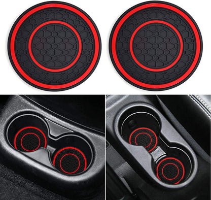 Auprite Car Cup Holder Coasters, 2 Pack Universal Auto Anti Slip Cup Holder Insert Coaster, Car Interior Accessories (Red)