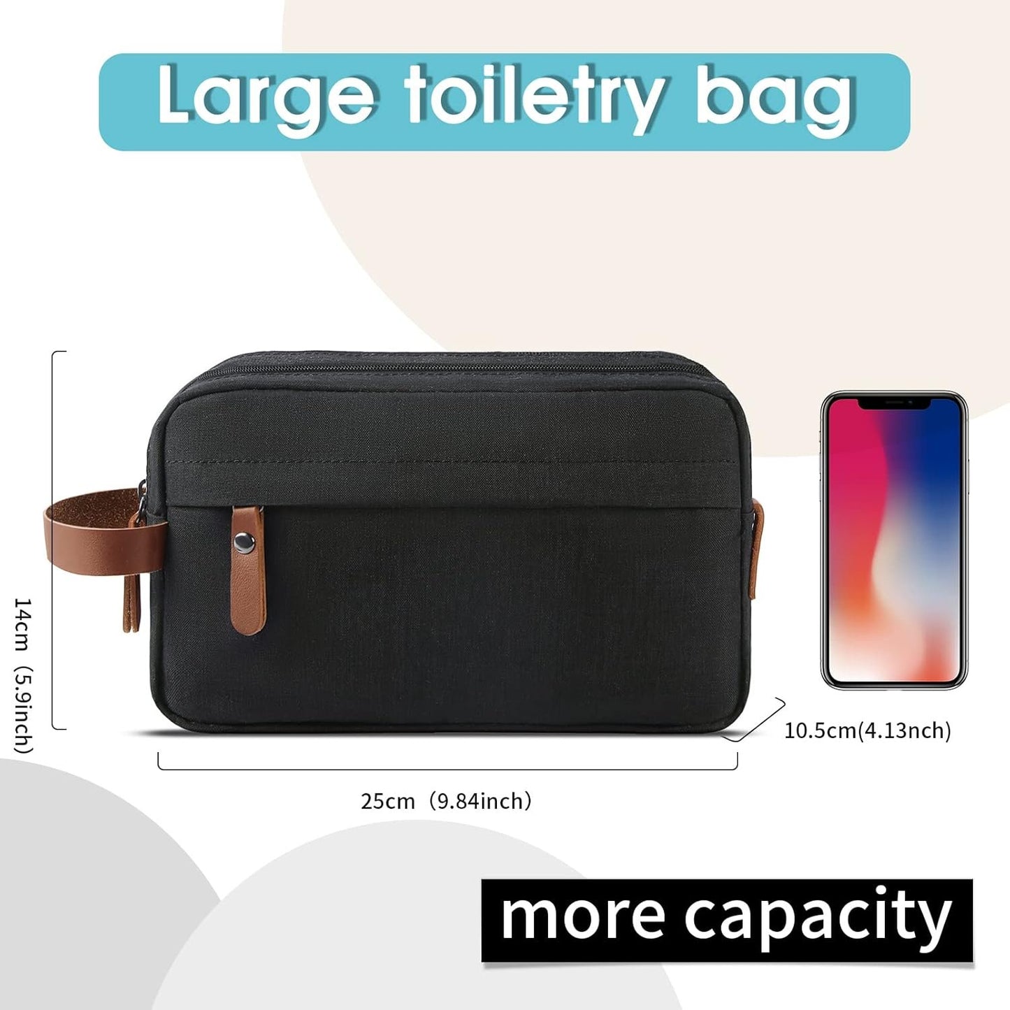 Toiletry Bag Oxford Cloth Toiletry Bag for Men and Women Portable Travel Shaving Dopp Kit Water-Resistant Cosmetic Bag Travel Organizer Storage for Accessories, Black