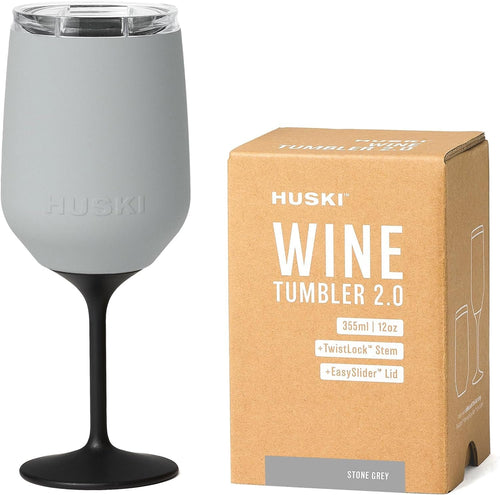 Huski Wine Tumbler 2.0 | New | Award-Winning Design with Detachable Stem | Premium Stainless Steel Wine Glass with Lid | Triple Insulated Tumbler | 355ml Capacity | Great Gift (Stone Grey)