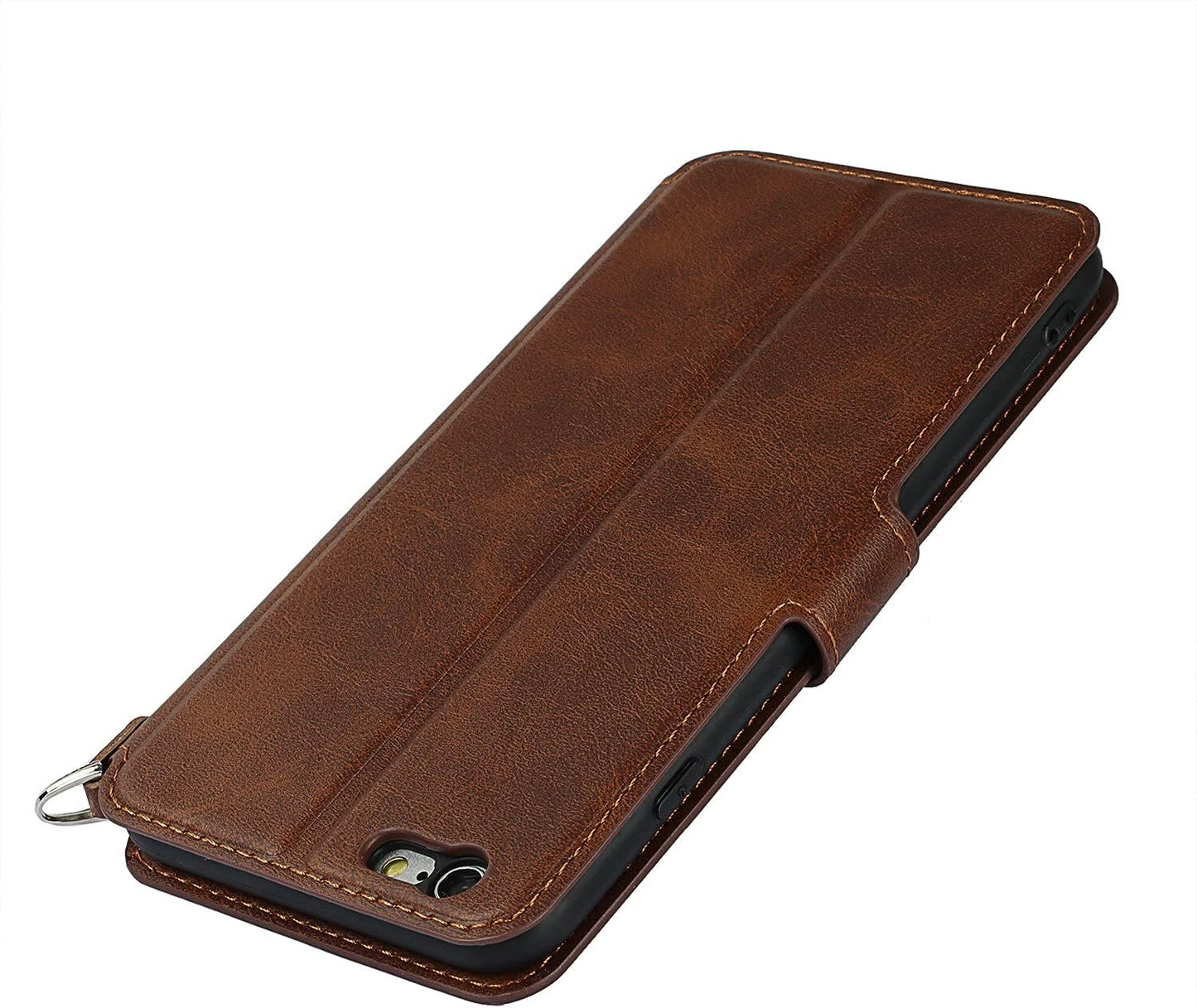 Cavor Case for iPhone 6 Plus, iPhone 6S Plus 5.5'' Luxury Cowhide PU Leather Wallet Case, Flip Folio Case Cover with [Kickstand Function] and [Card Slots Holder] & [Wrist Strap Lanyard] Magnetic Protective Phone Case for iPhone 6Plus/ 6SPlus-Dark Brown