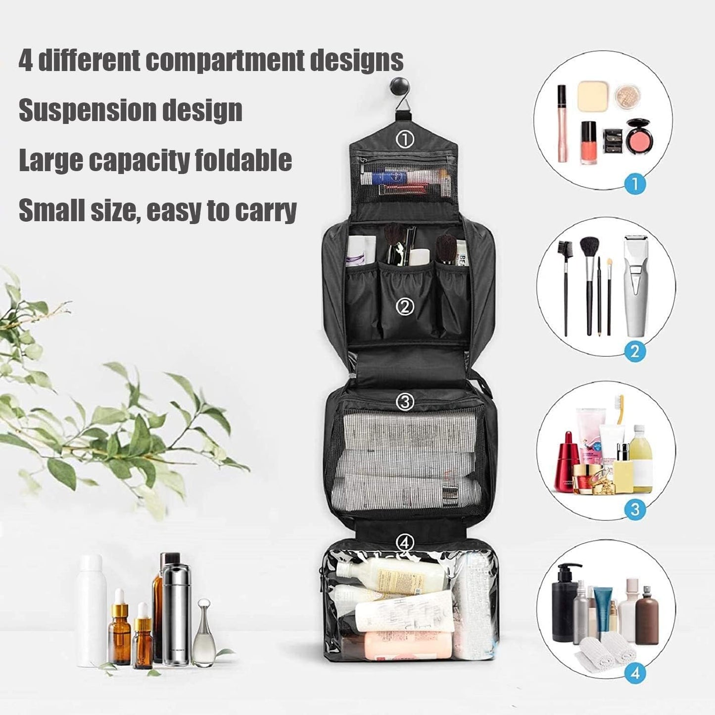 Hanging Toiletry Bag，Foldable Toiletry Bag, Travel Organizer，Cosmetic Storage Case, Men and Women Travel Toiletry Bag, Waterproof Hanging Toiletry Bag， Hygiene Bag，Bedroom, Bathroom（Black）