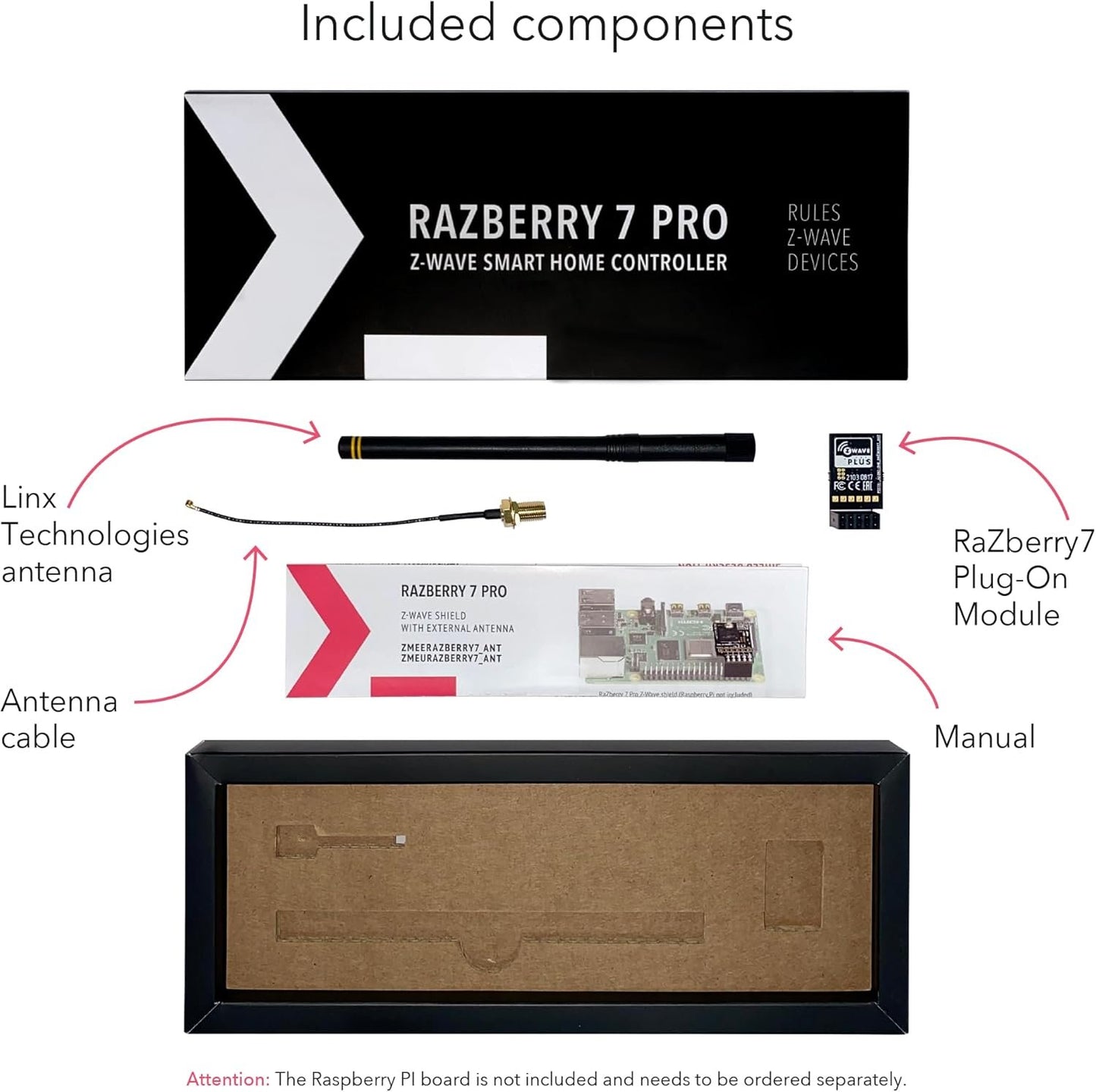 RaZberry 7 Pro - Z-Wave Plug-On Module for Raspberry Pi (US frequency), Great for DIY Smart Home. Compatible with Z-Way and Home Assistant