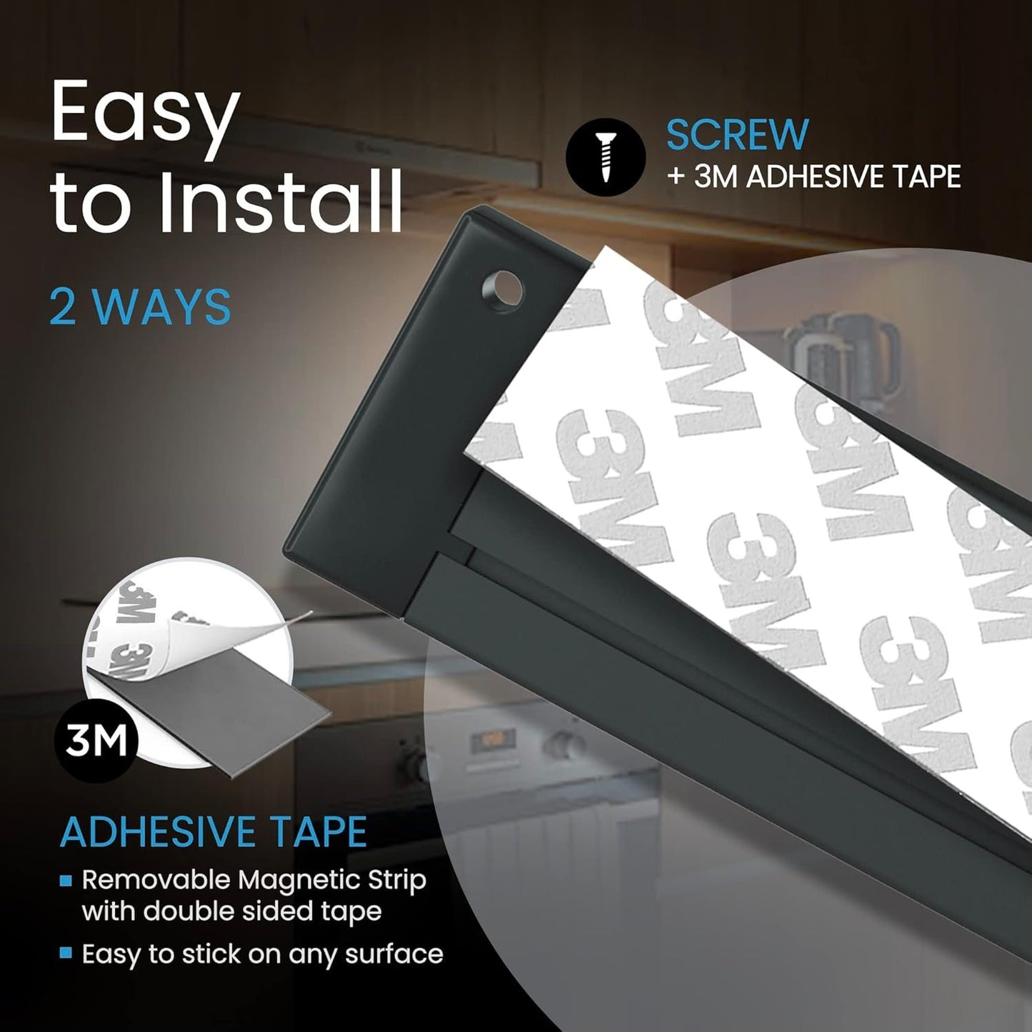 EShine 1 Pack 20 inch Black Smart Dimmable LED Under Cabinet Lighting Kit Compatible with Alexa, Google - Light Color Warm White (3000K)