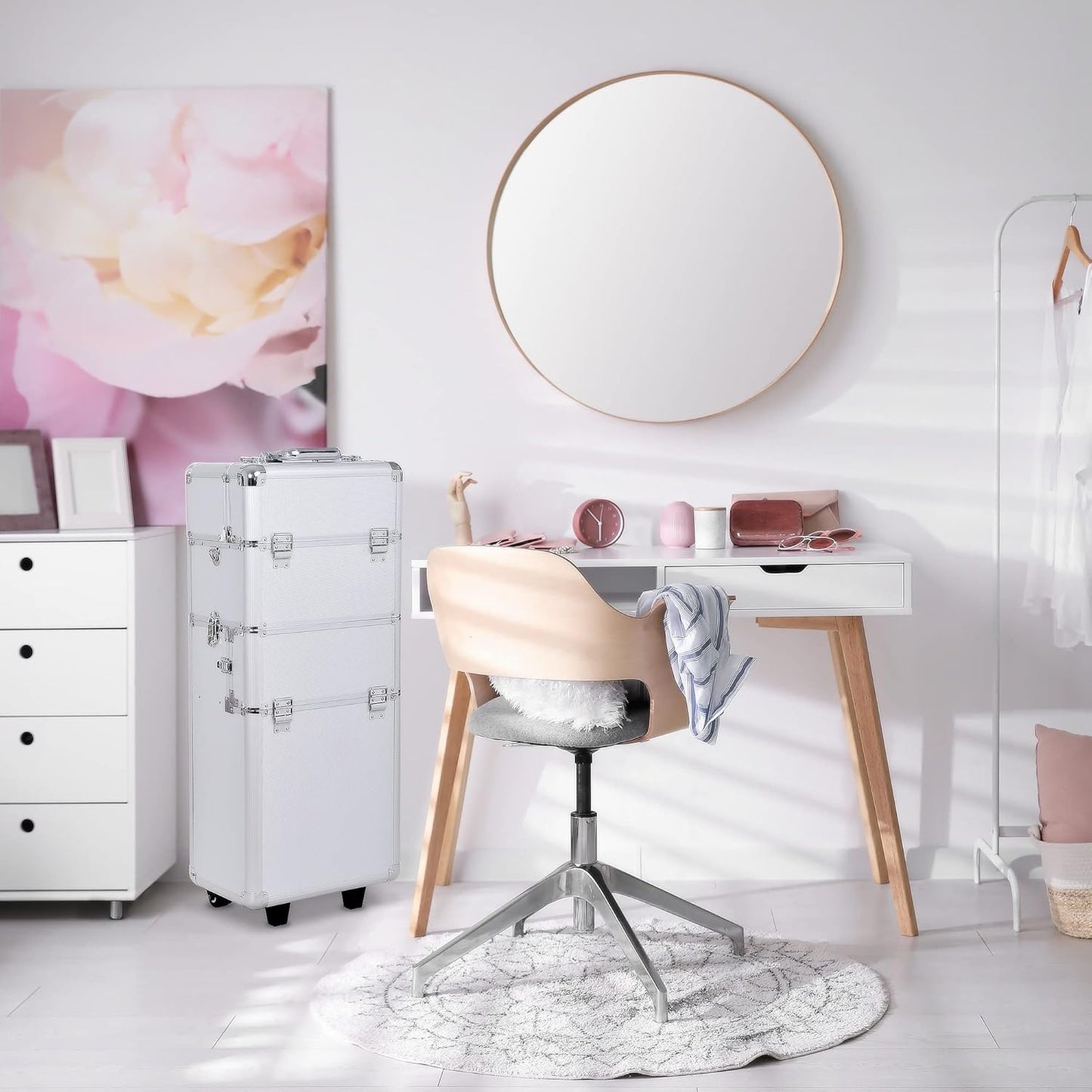 HOMCOM - Professional Makeup Artist Trolley Beauty Case Aluminium, silver