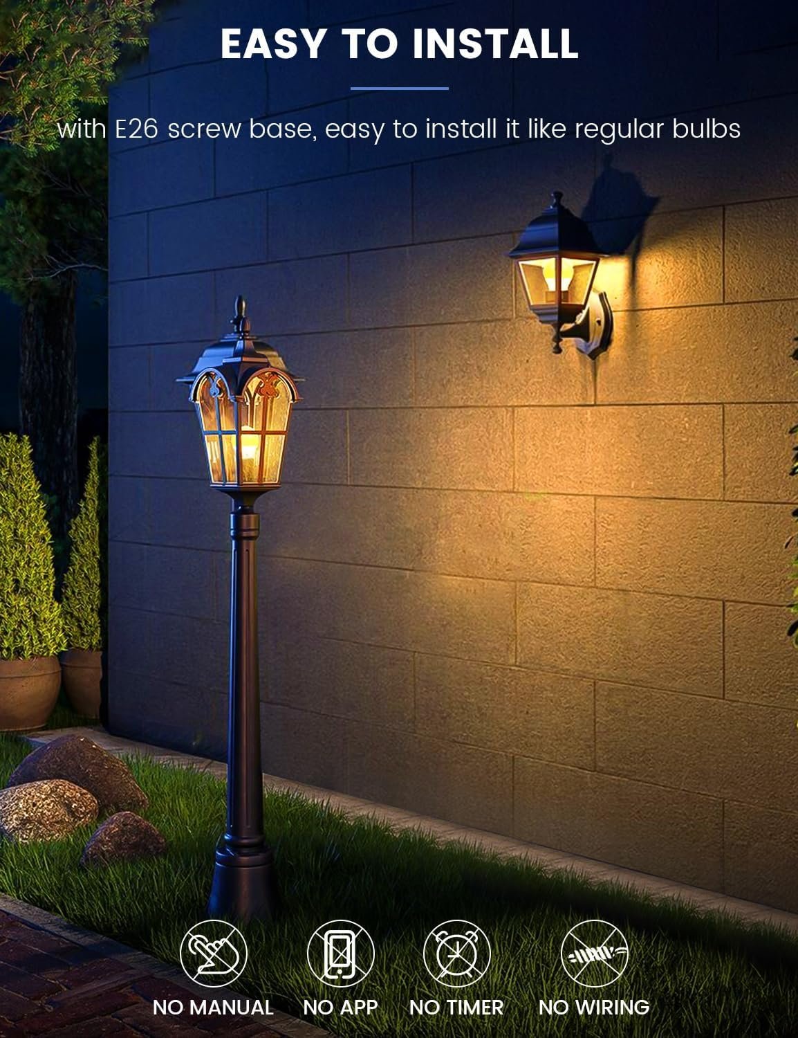 MikeWin Dusk to Dawn Light Bulbs Outdoor, Sensor A19 LED Light Bulb, 13W (100W Equivalent), 1000lm, Auto On/Off Photocell Automatic for Outdoor Lighting, for Porch Garage Yard, 3000K Warm White, 4Pack