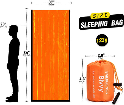 TOBWLOF Emergency Sleeping Bag, Lightweight Life Bivy Sacks with Whistle, Mylar Emergency Bivy Survival Rescue Blanket, Windproof Outdoor Thermal Sleeping Bag for Hiking, Camping, Traveling