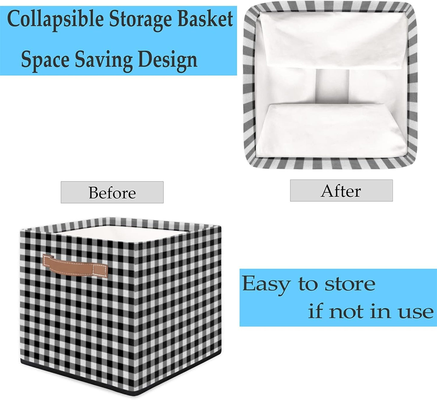 Cube Storage Bin Classic Plaid Check Pattern Large Cube Storage Basket 13×13In, Collapsible Storage Bin With Handles, Fabric Storage Box For Closet Shelves Nursery Toys Home Organization