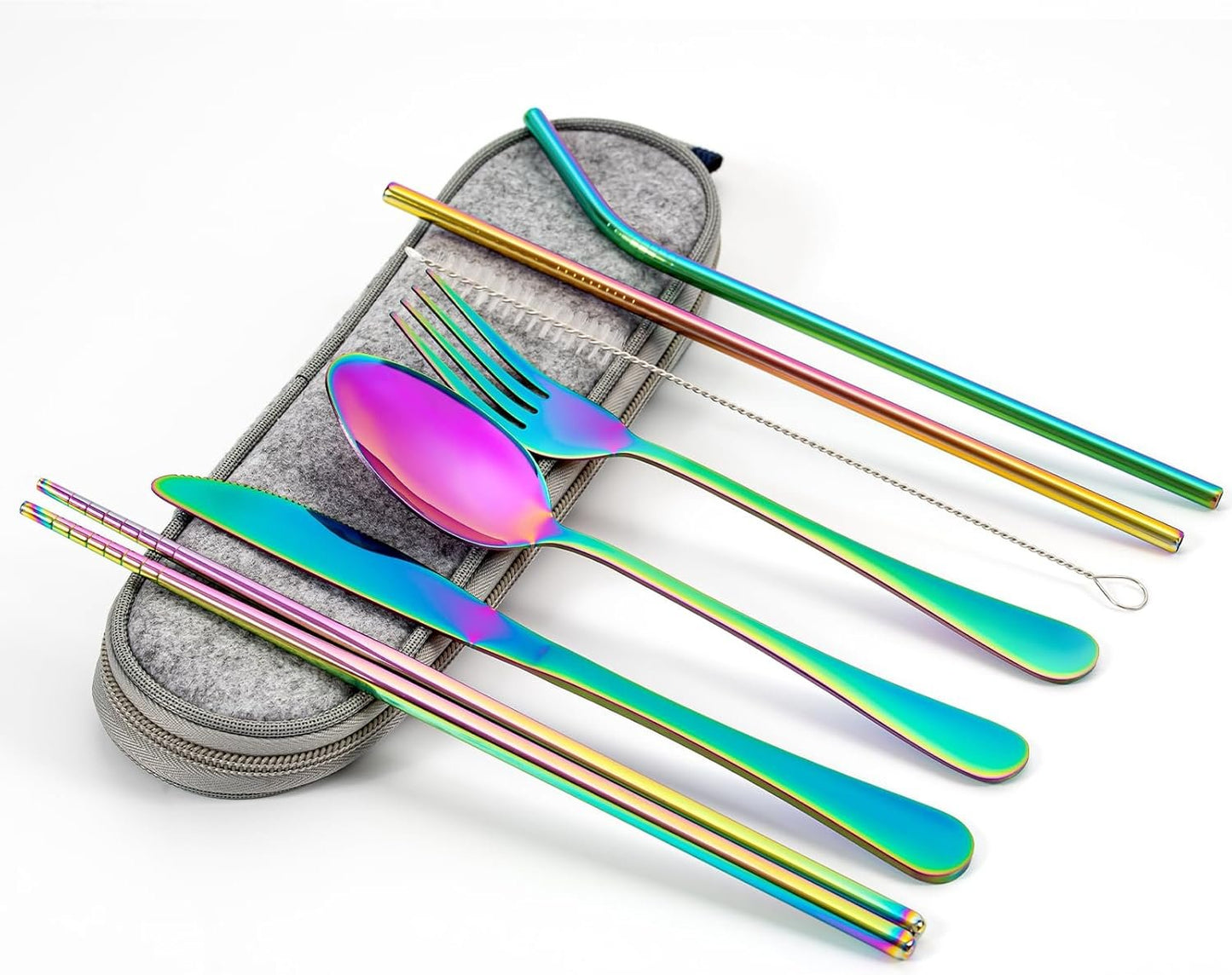 Travel Utensils Set with Case, Reusable Stainless Steel Cutlery Set for Lunch Bag, Portable Camping Utensils Set for Lunch Box, Flatware Silverware Set Including Spoon and Fork (Rainbow)