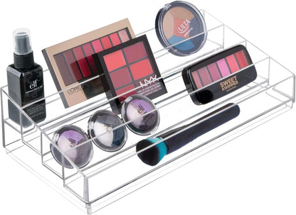 iDesign Clarity Plastic Tiered Organizer for Storage of Cosmetics, Makeup, and Accessories on Vanity, Countertop, or Cabinet, 13" x 6.5" x 3.46", Clear