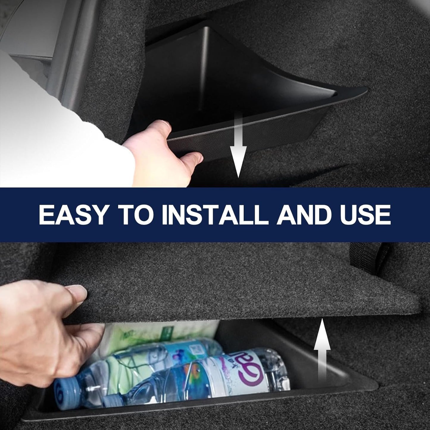 Car Trunk Organizer for Tesla Model 3 Highland 2025 2024, 2-Pack Rear Trunk Storage Boxes with Lids, TPE Waterproof Trunk Side Packets Tray Storage Bins Accessories