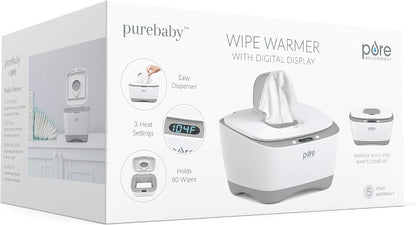 PureBaby™ Wipe Warmer with Digital Display - Easy-Feed Dispenser with 3 Heat Settings, LCD Display, 80 Wipe Capacity, Naturally Steam Heated for Maximum Comfort and Safety for Baby
