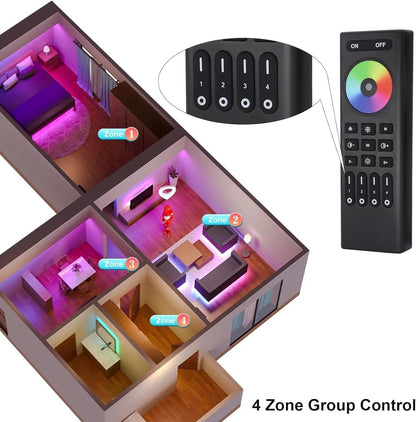 MALIIGAZA 2.4G Wireless RF Remote for WB5 Controller, Suitable for RGB RGBW RGBCCT LED Strip Lights, 4 Zone Group Control, Brightness Dimming, Color Changing, RC03RFB Touch Control