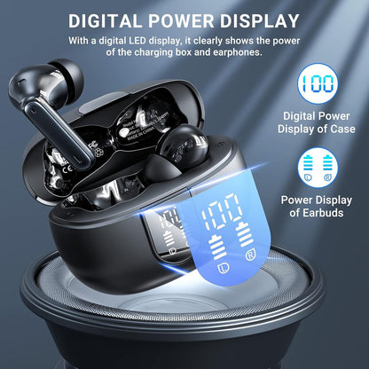 Wireless Earbuds, Bluetooth 5.3 Headphones Deep Bass HiFi Stereo, 2025 New Ear Buds with 4 ENC Noise Cancelling Mic, 42Hs Playtime In Ear Earbud, Sport Earphones with LED Power Display for Android iOS