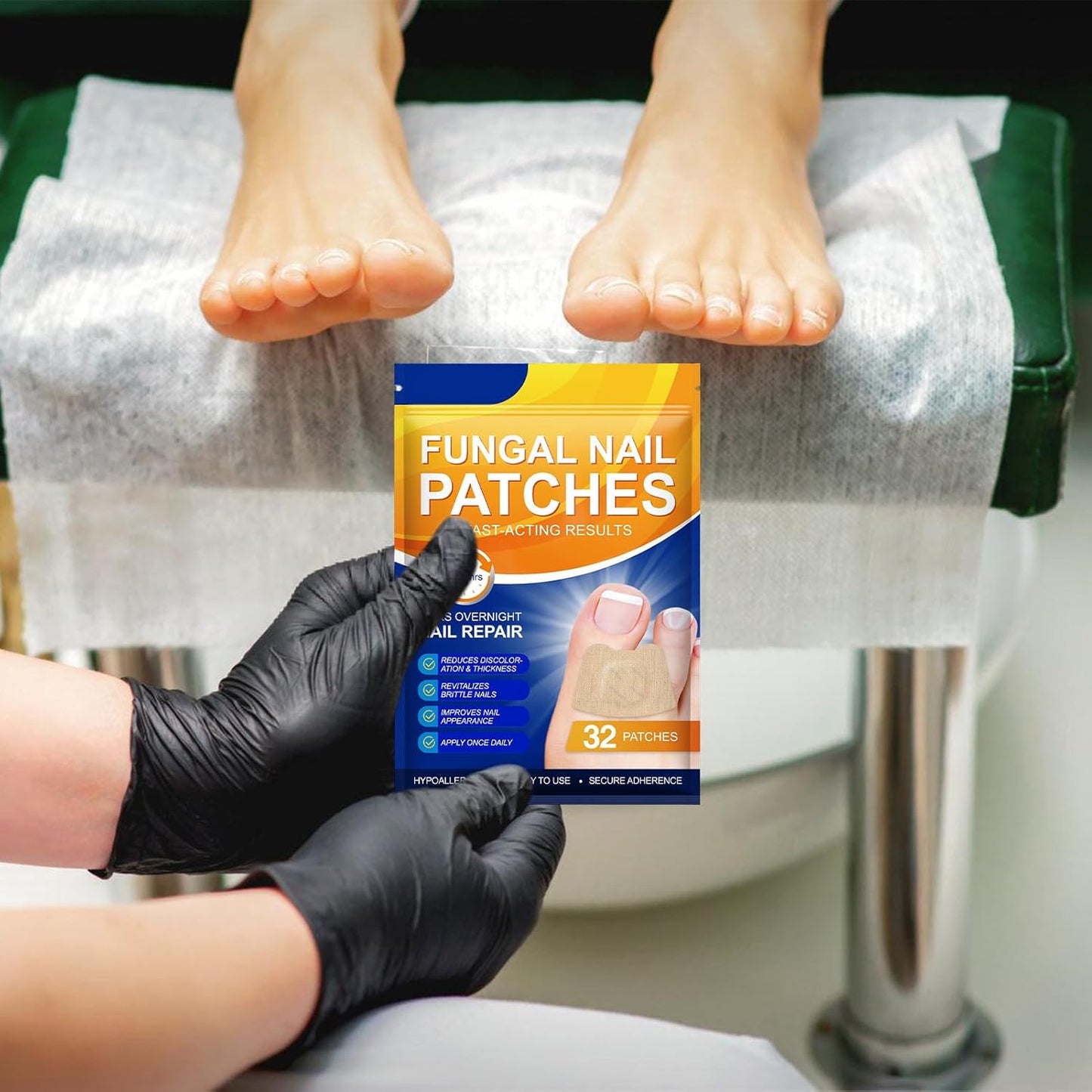 Toenail Repair Patches, 32 Pieces Breathable Nighttime Nail Stickers, Crack and Discoloration Foot Care Pedicure Solution, Ideal for Men, Women, Athletes, Home Use 2.16 Inch