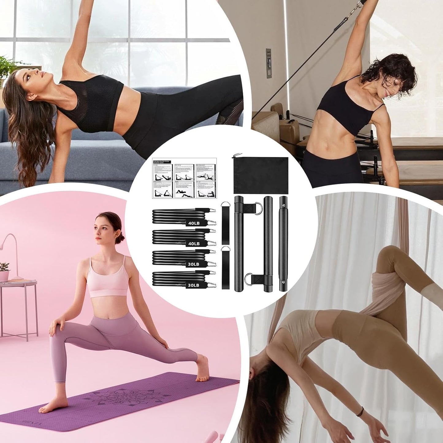 Pilates Bar Kit, Adjustable Workout Bar, Resistance Band Trainer, Multifunctional Fitness Gear, Ideal for Legs, Butt, Hip, Waist, Arm, Home Gym, Body Toning, 9,84 x 15,75 x 2,76 pollici